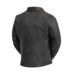 Back view of Arnold Men's Motorcycle Leather Jacket highlighting its sleek leather finish and tailored fit.